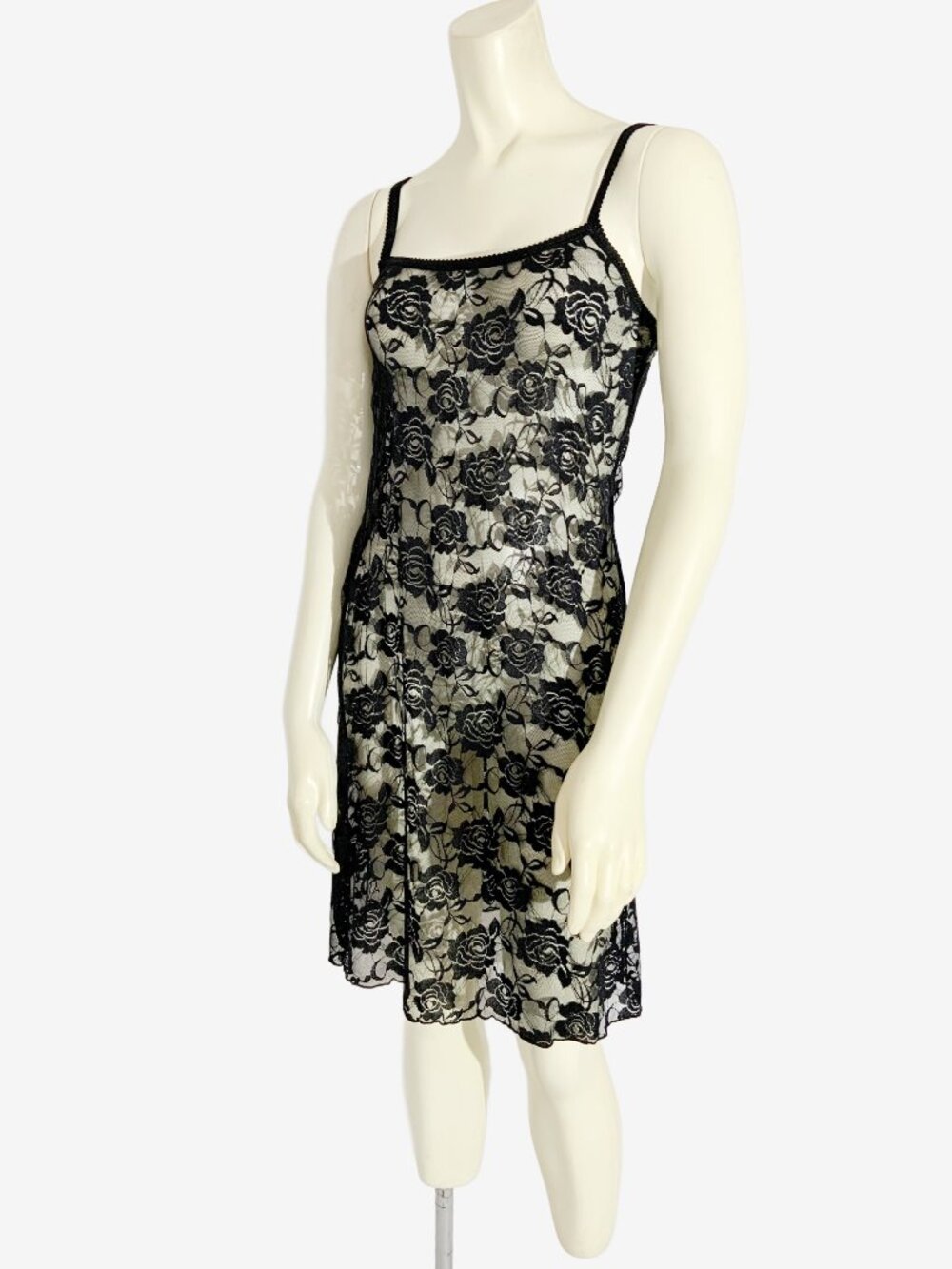 Vintage Black Lace Slip Dress / Made in Canada / size Medium